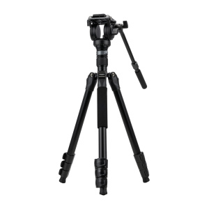 czarny statyw video z głowicą olejową i arca swiss